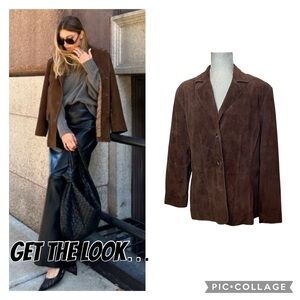 Vintage Preston & York Brown Genuine Suede Leather Two Button Blazer Size XL